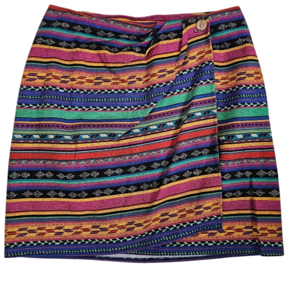 Bonjour Vintage 80's Colorful Cotton Southwestern Tribal Striped Mini Skirt